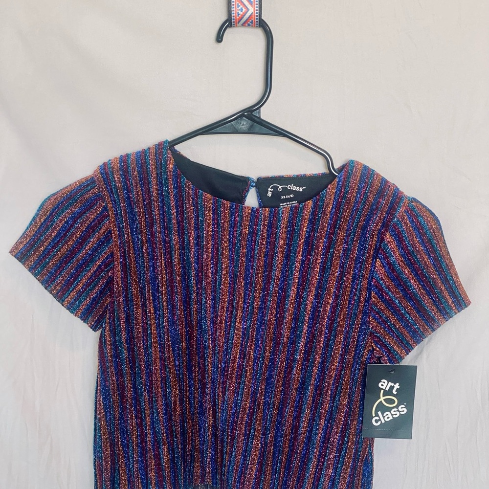 Art Class Blue and Red Striped Blouse